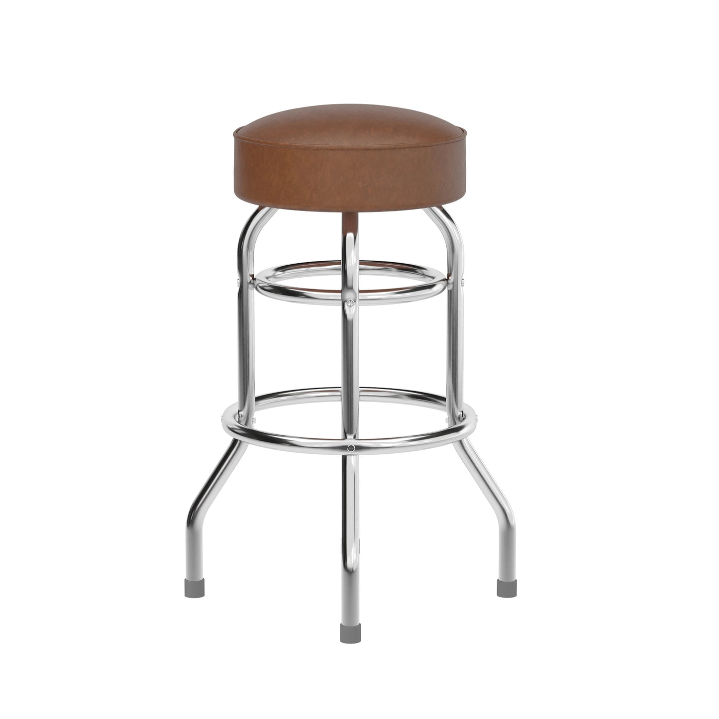 Bruno Double Ring Chrome Barstool with Weathered Brown Seat Weathered Brown