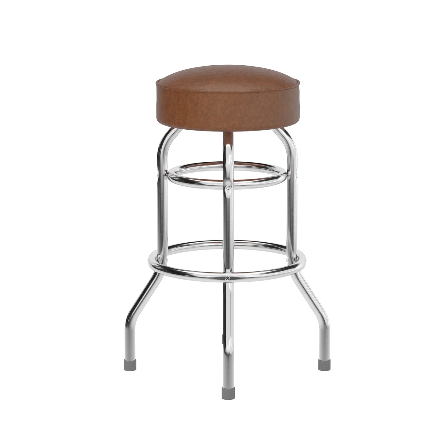 Bruno Double Ring Chrome Barstool with Weathered Brown Seat Weathered Brown