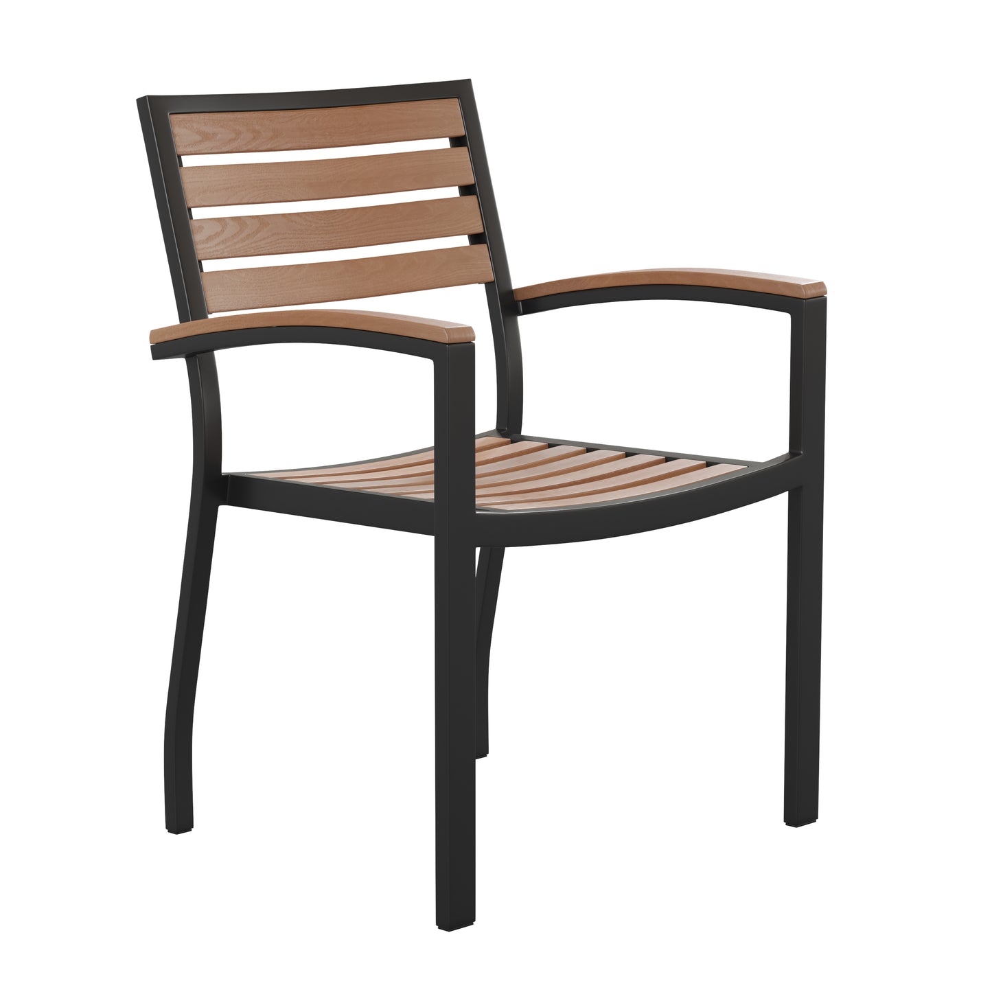 Lark Indoor/Outdoor 5 Piece Patio Dining Table Set - 30" Square Faux Teak Table & 4 Stacking Club Chairs with Teak Accented Arms Teak