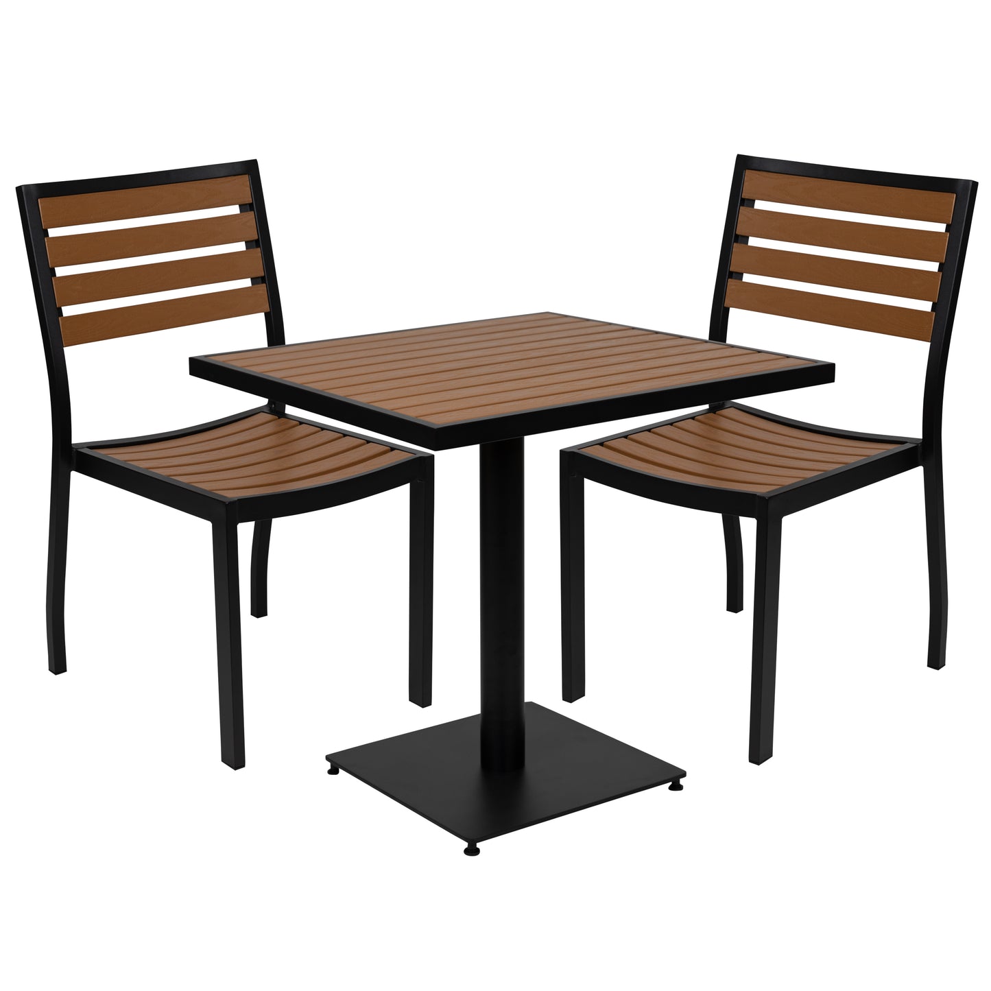 Lark Outdoor Patio Bistro Dining Table Set with 2 Chairs and Faux Teak Poly Slats Teak XU-DG-10456033-GG