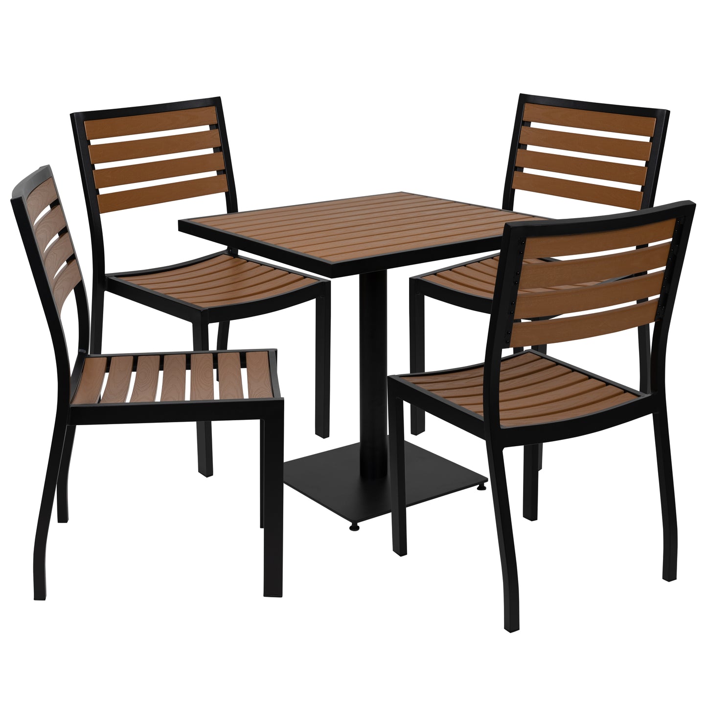 Lark Outdoor Patio Bistro Dining Table Set with 4 Chairs and Faux Teak Poly Slats Teak XU-DG-10456036-GG