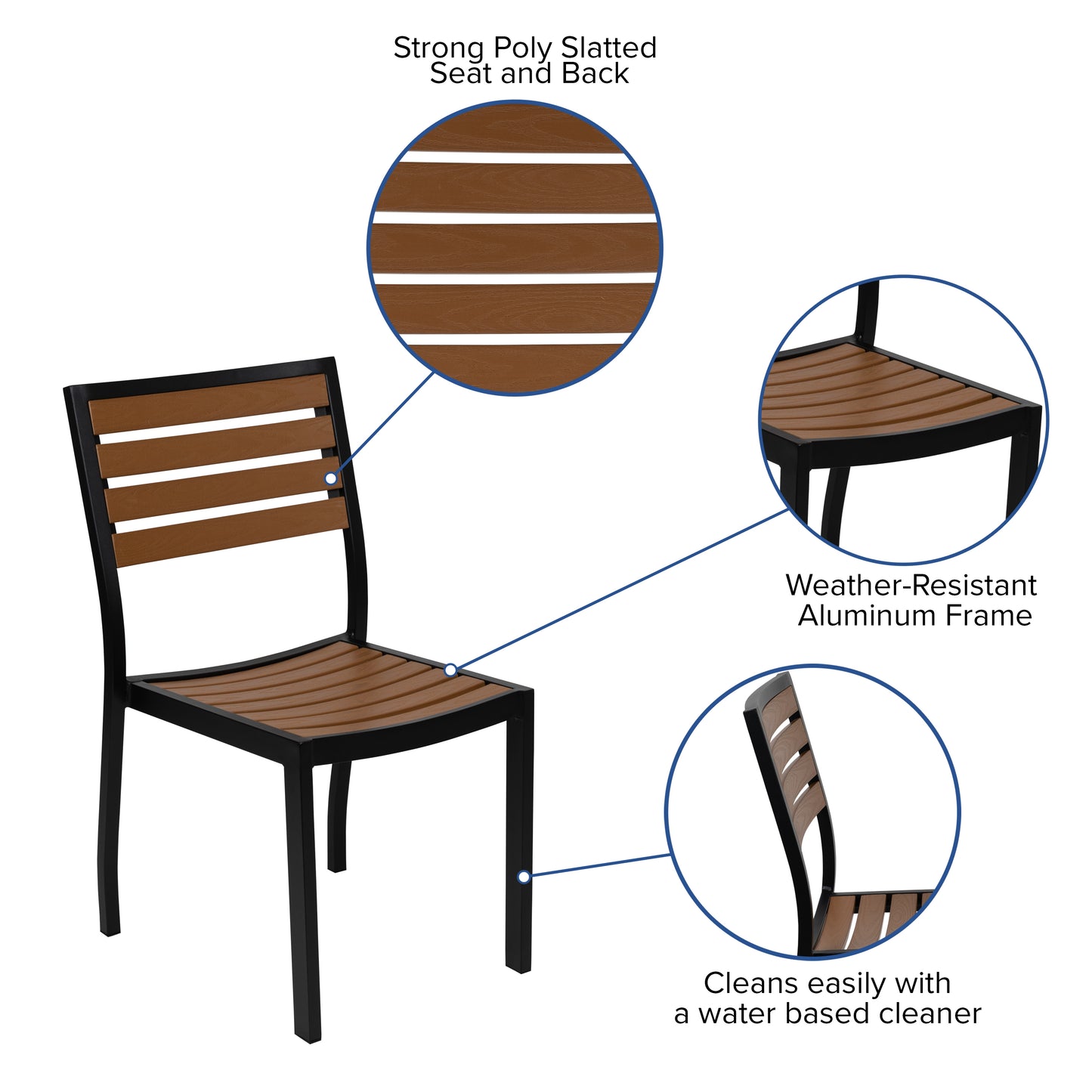 Lark Outdoor Patio Bistro Dining Table Set with 4 Chairs and Faux Teak Poly Slats Teak XU-DG-10456036-GG