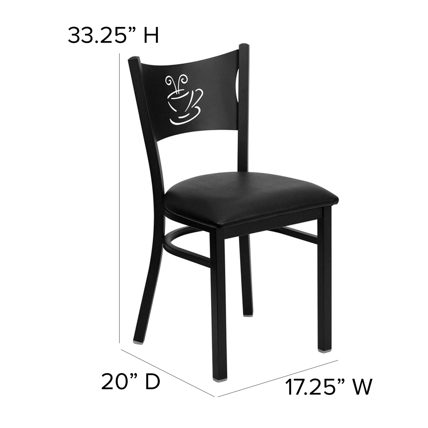 HERCULES Series Black Coffee Back Metal Restaurant Chair - Black Vinyl Seat Black Vinyl Seat/Black Metal Frame