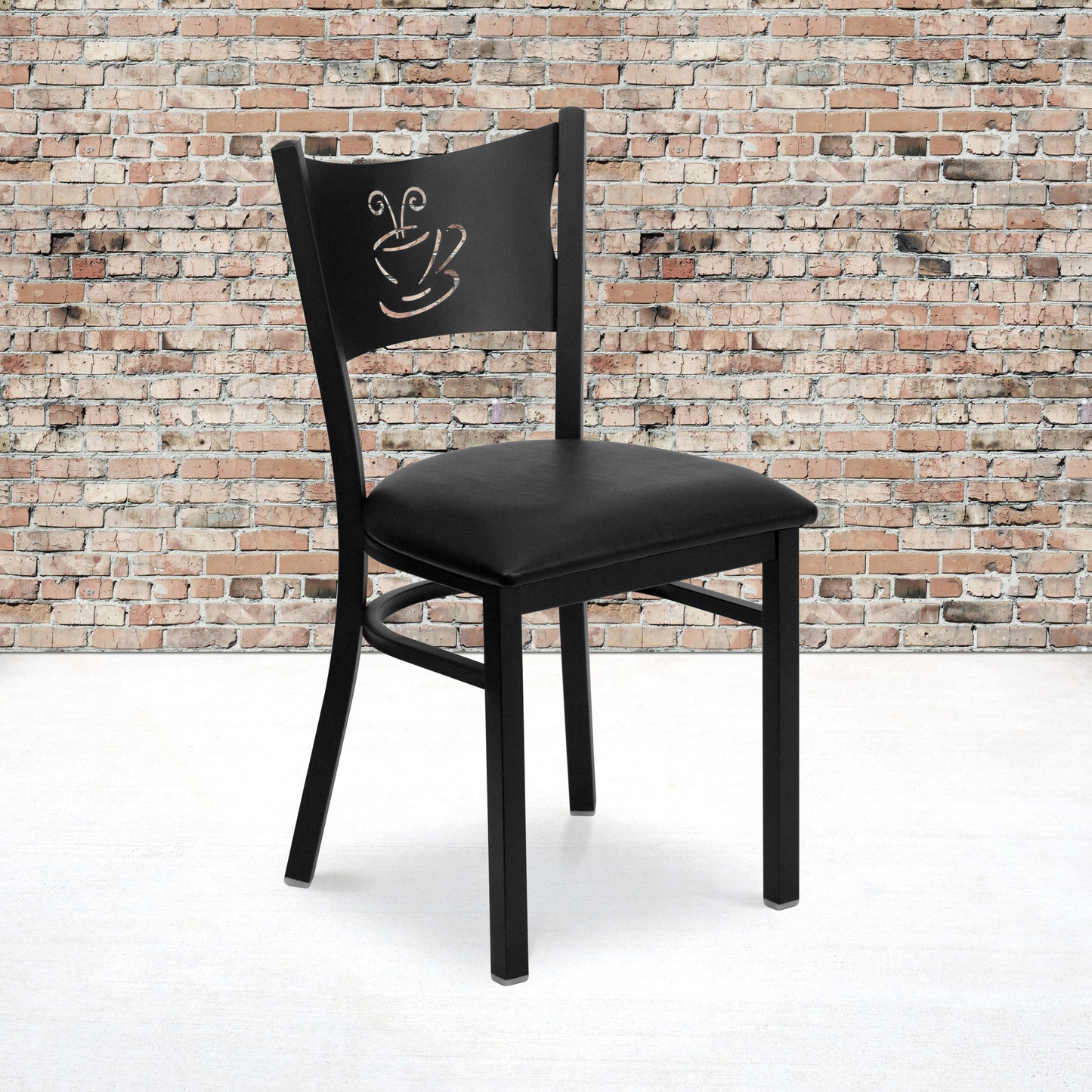 HERCULES Series Black Coffee Back Metal Restaurant Chair - Black Vinyl Seat Black Vinyl Seat/Black Metal Frame