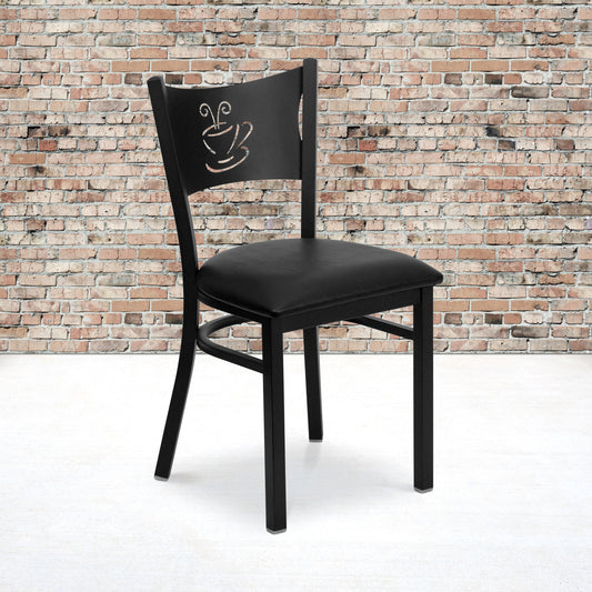HERCULES Series Black Coffee Back Metal Restaurant Chair - Black Vinyl Seat Black Vinyl Seat/Black Metal Frame