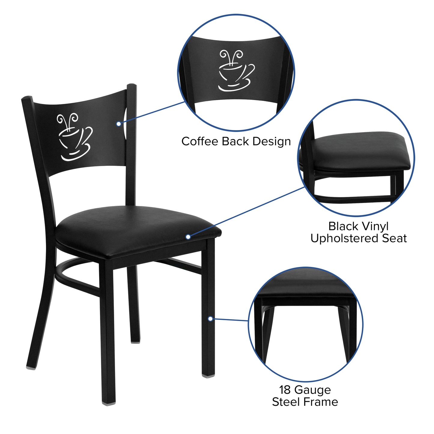 HERCULES Series Black Coffee Back Metal Restaurant Chair - Black Vinyl Seat Black Vinyl Seat/Black Metal Frame