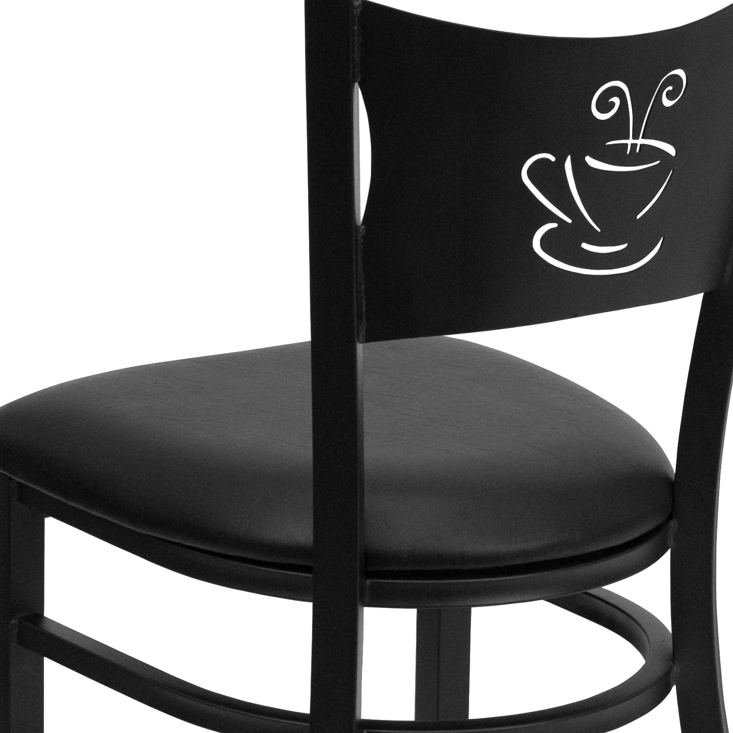 HERCULES Series Black Coffee Back Metal Restaurant Chair - Black Vinyl Seat Black Vinyl Seat/Black Metal Frame