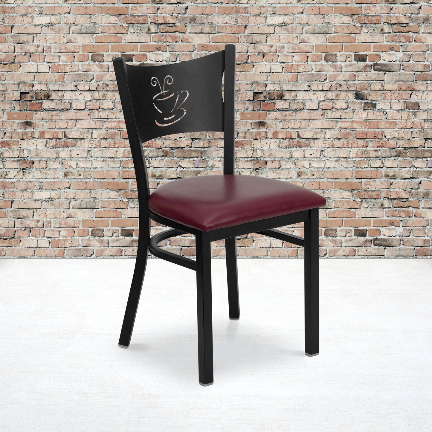 HERCULES Series Black Coffee Back Metal Restaurant Chair - Burgundy Vinyl Seat Burgundy Vinyl Seat/Black Metal Frame