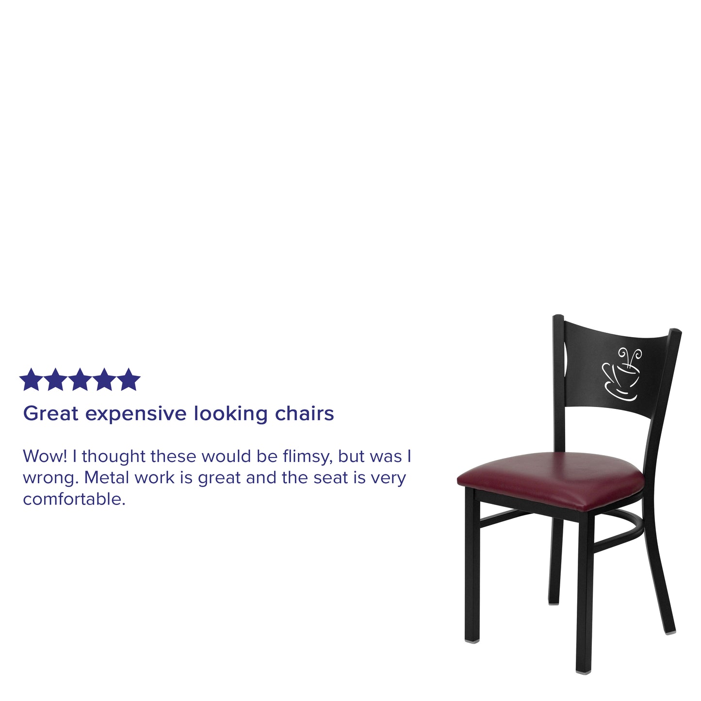 HERCULES Series Black Coffee Back Metal Restaurant Chair - Burgundy Vinyl Seat Burgundy Vinyl Seat/Black Metal Frame