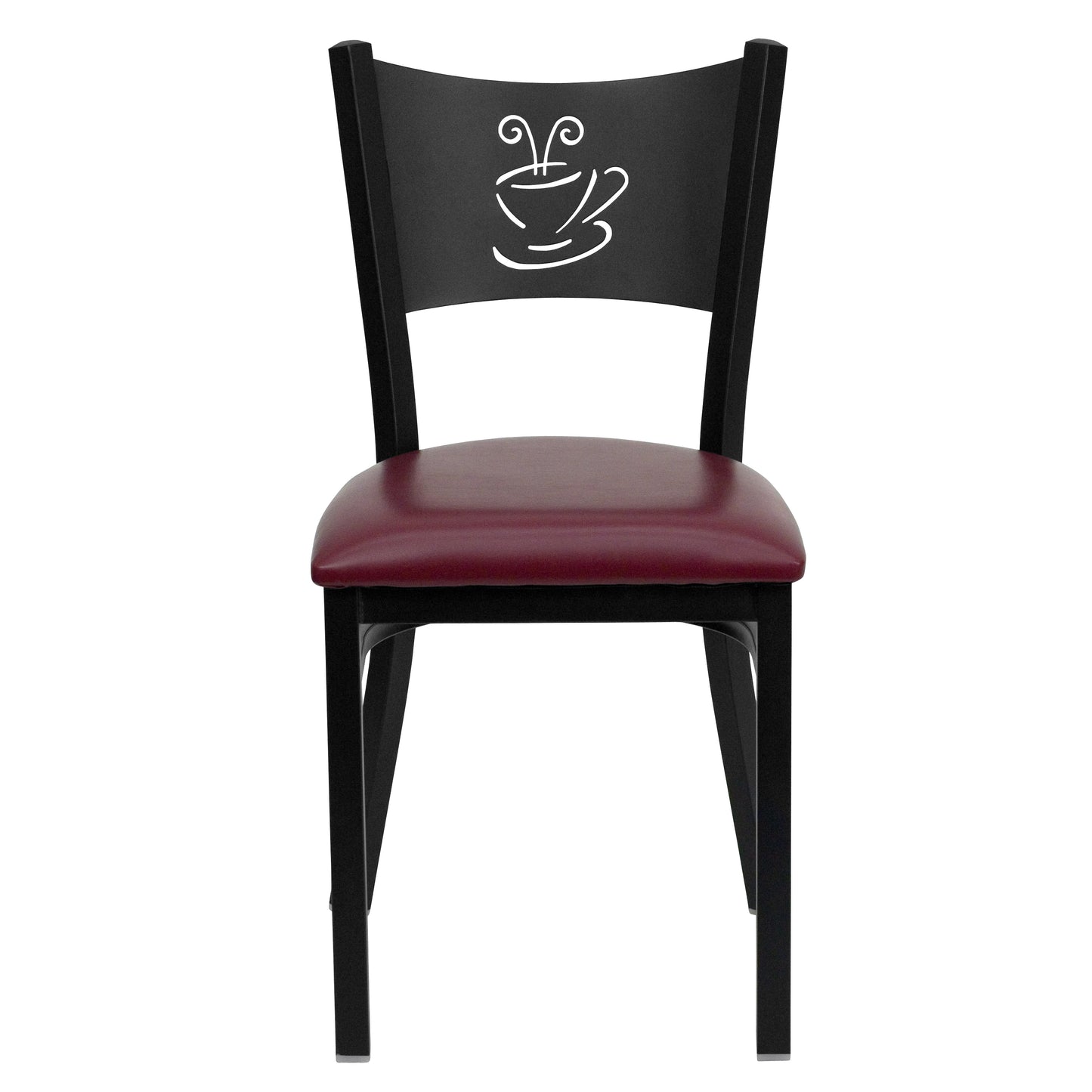HERCULES Series Black Coffee Back Metal Restaurant Chair - Burgundy Vinyl Seat Burgundy Vinyl Seat/Black Metal Frame