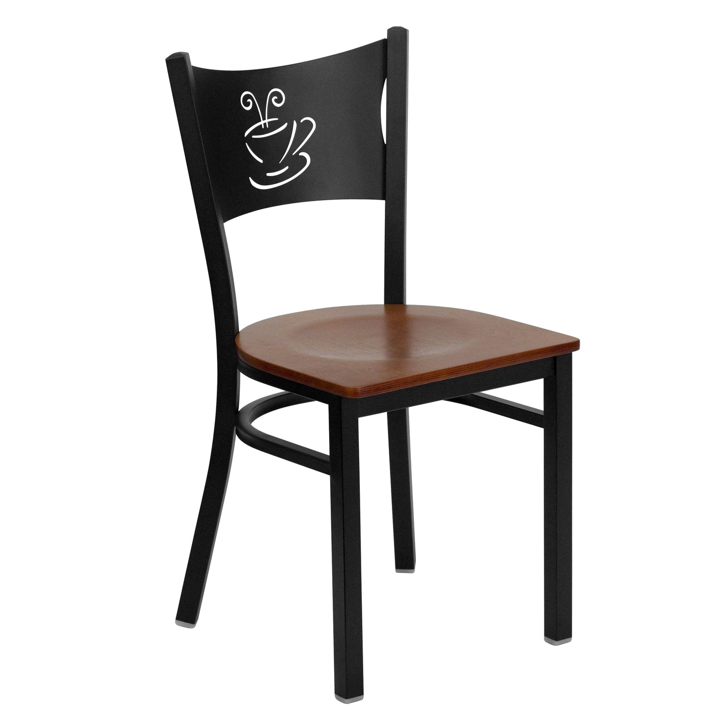 HERCULES Series Black Coffee Back Metal Restaurant Chair - Cherry Wood Seat Cherry Wood Seat/Black Metal Frame XU-DG-60099-COF-CHYW-GG