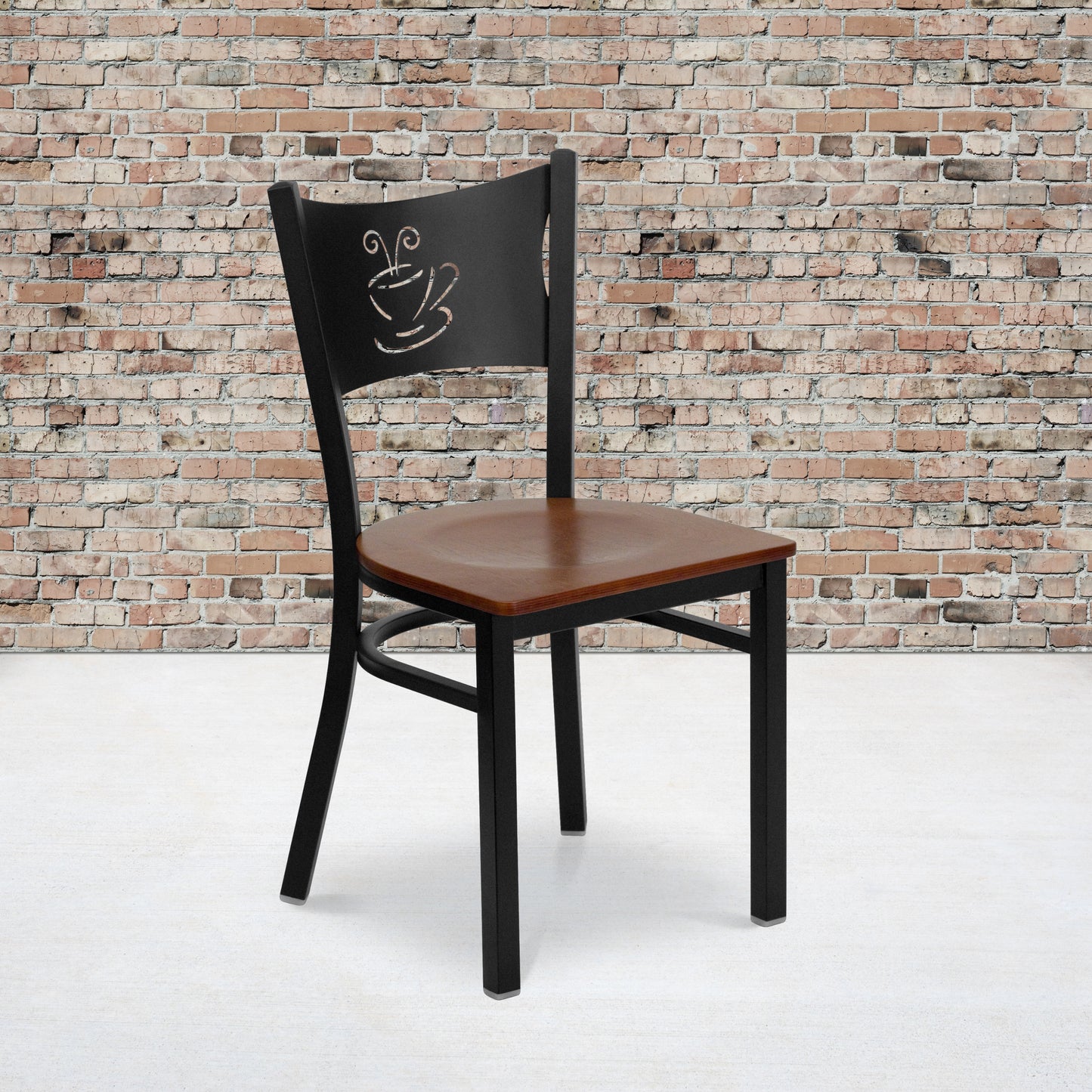 HERCULES Series Black Coffee Back Metal Restaurant Chair - Cherry Wood Seat Cherry Wood Seat/Black Metal Frame XU-DG-60099-COF-CHYW-GG