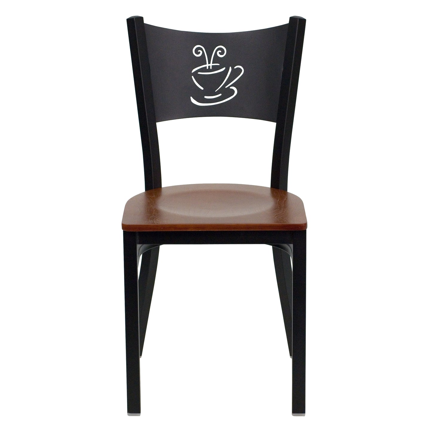 HERCULES Series Black Coffee Back Metal Restaurant Chair - Cherry Wood Seat Cherry Wood Seat/Black Metal Frame XU-DG-60099-COF-CHYW-GG