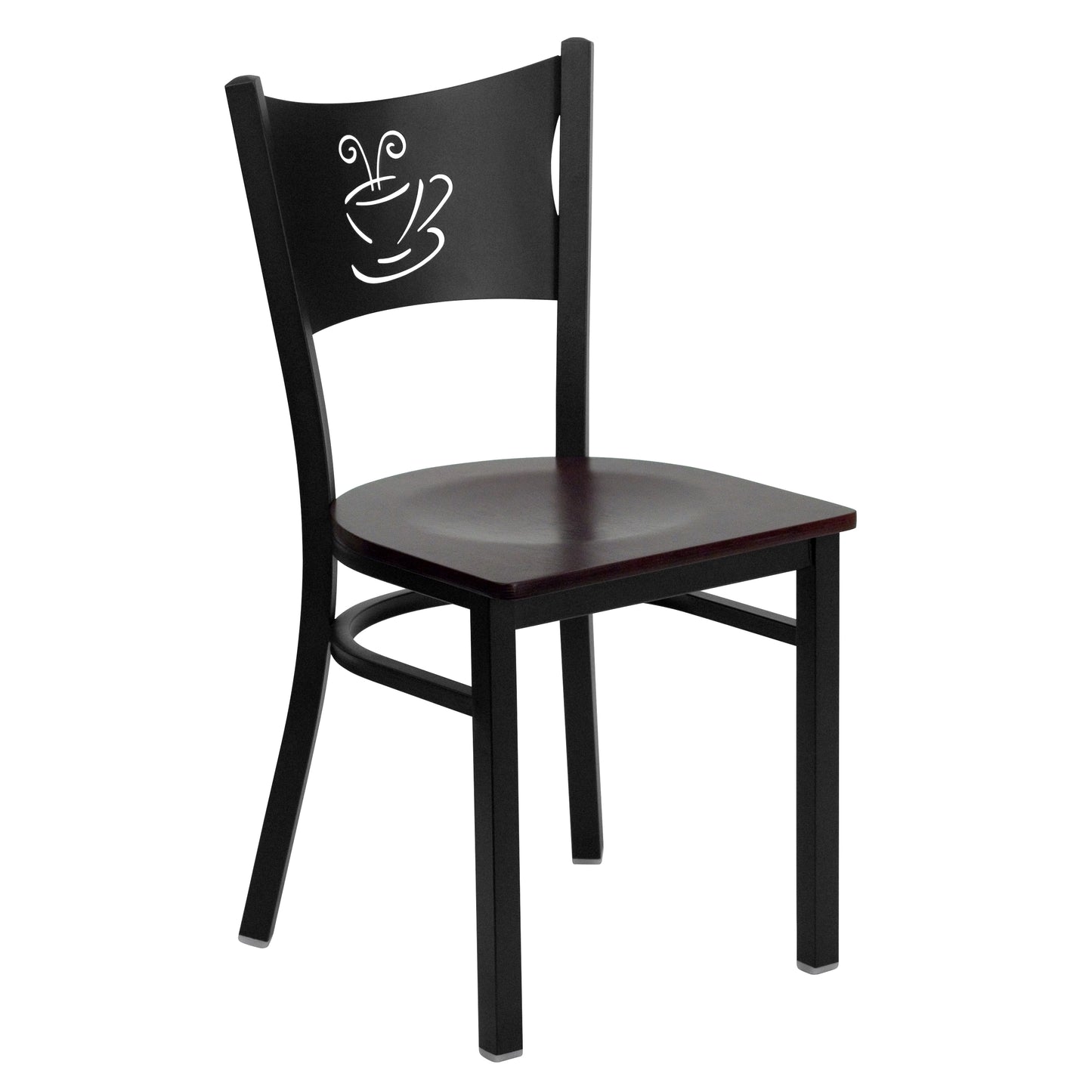 HERCULES Series Black Coffee Back Metal Restaurant Chair - Mahogany Wood Seat Mahogany Wood Seat/Black Metal Frame