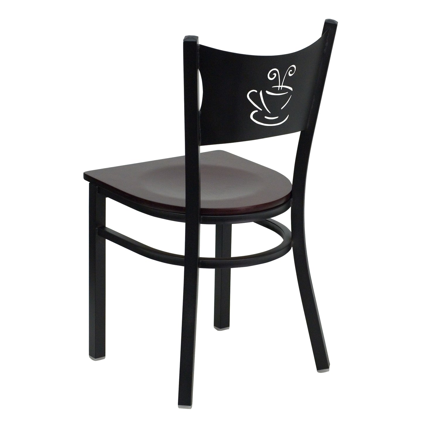 HERCULES Series Black Coffee Back Metal Restaurant Chair - Mahogany Wood Seat Mahogany Wood Seat/Black Metal Frame