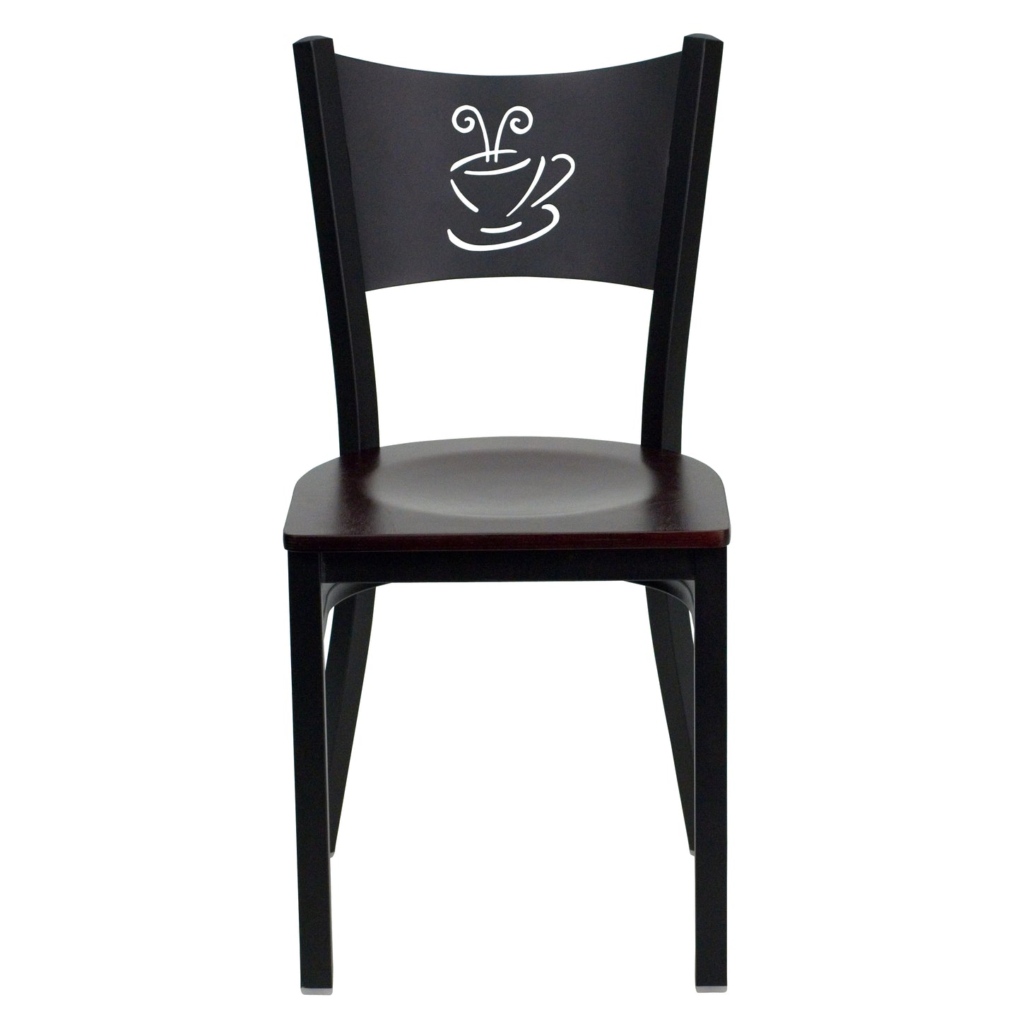 HERCULES Series Black Coffee Back Metal Restaurant Chair - Mahogany Wood Seat Mahogany Wood Seat/Black Metal Frame
