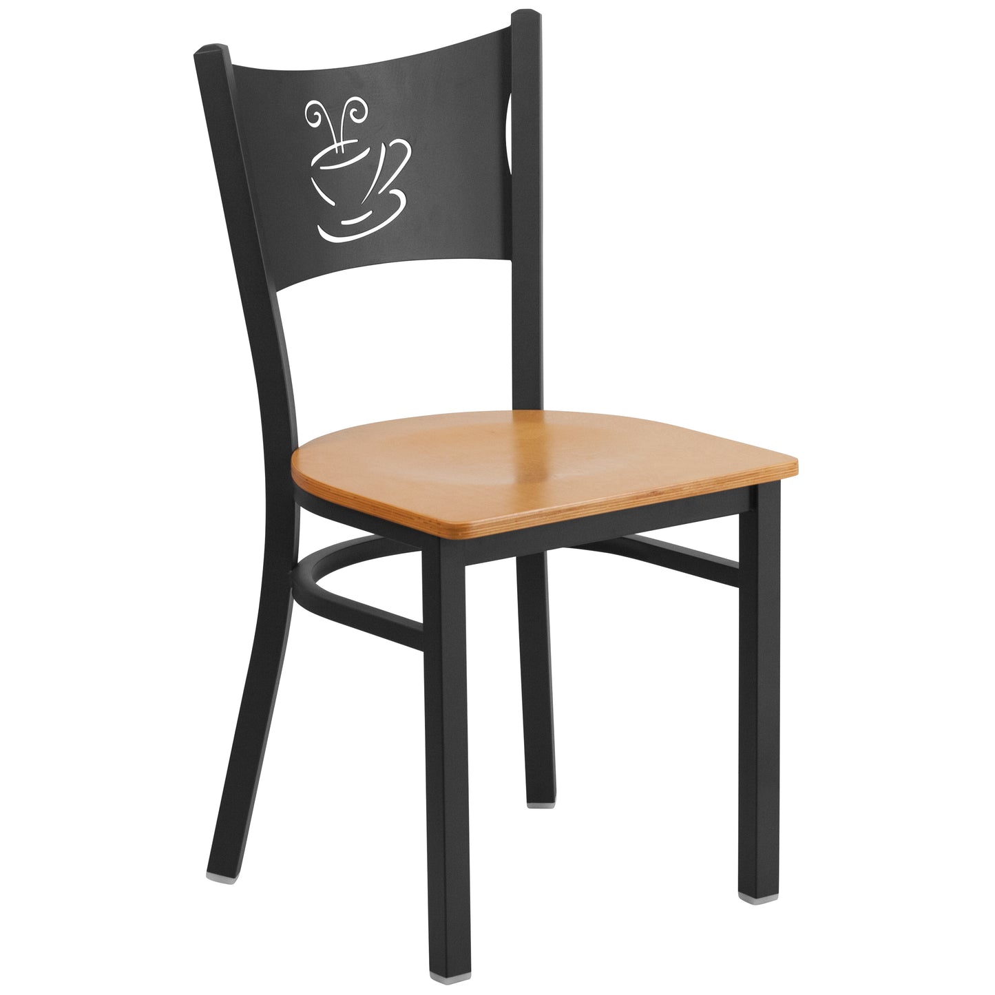 HERCULES Series Black Coffee Back Metal Restaurant Chair - Natural Wood Seat Natural Wood Seat/Black Metal Frame