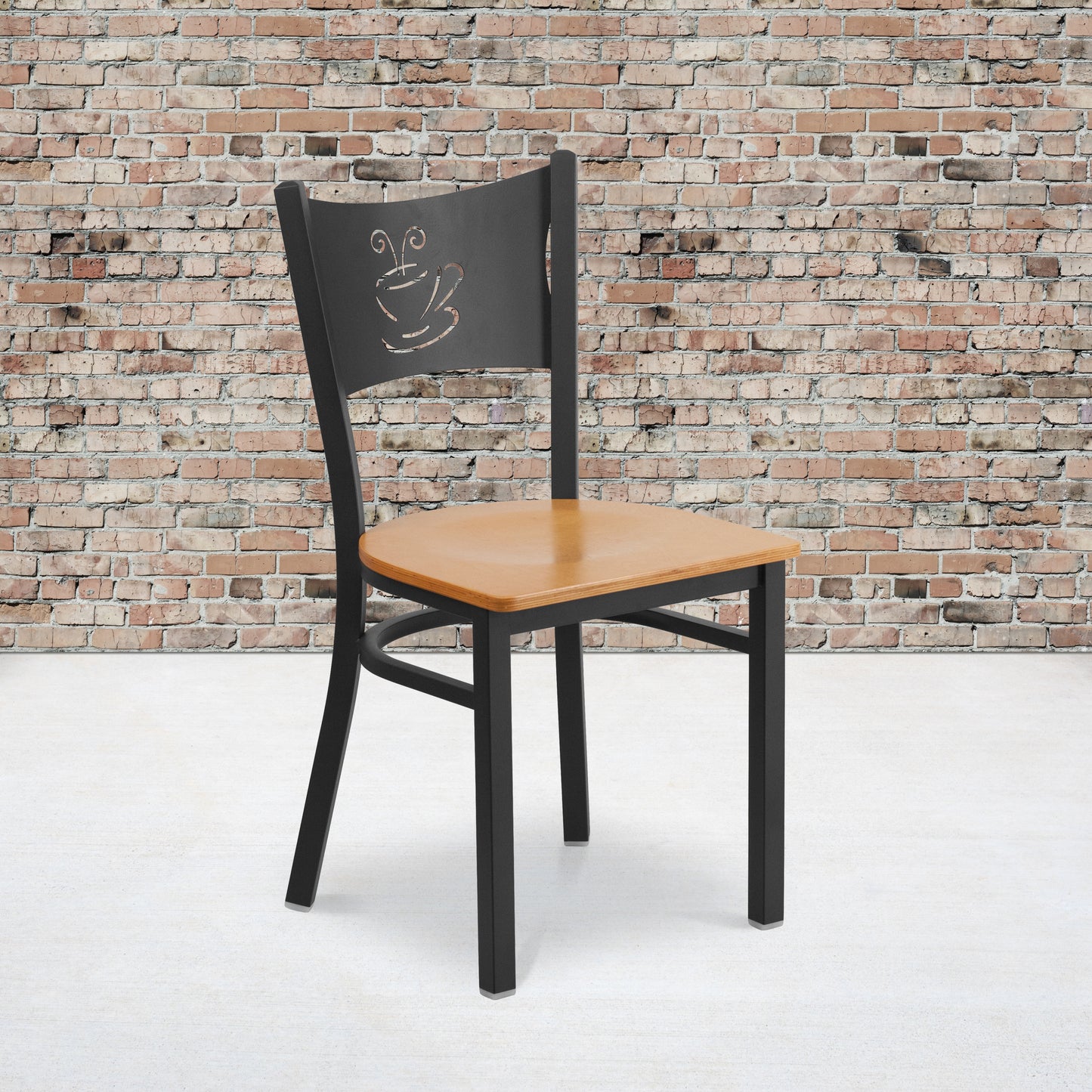 HERCULES Series Black Coffee Back Metal Restaurant Chair - Natural Wood Seat Natural Wood Seat/Black Metal Frame