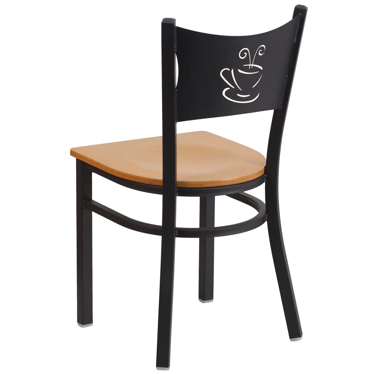 HERCULES Series Black Coffee Back Metal Restaurant Chair - Natural Wood Seat Natural Wood Seat/Black Metal Frame