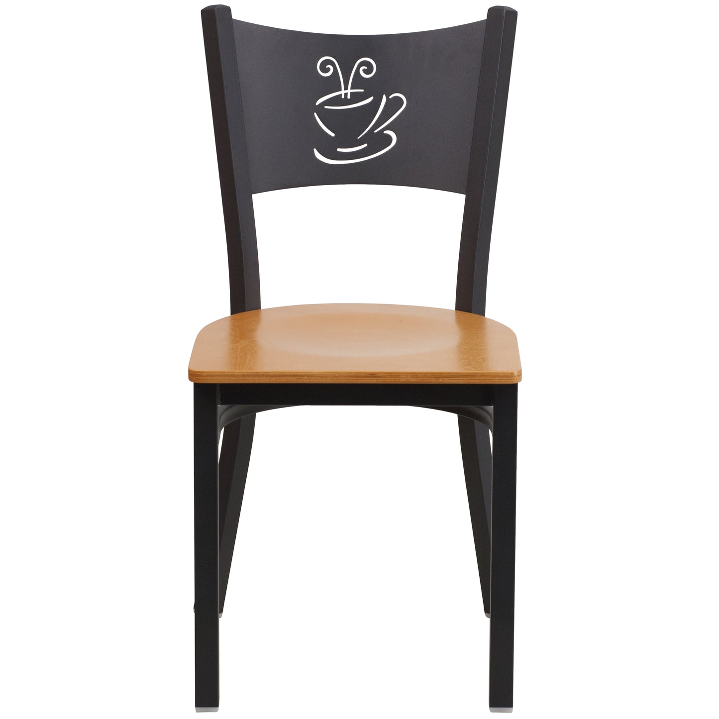 HERCULES Series Black Coffee Back Metal Restaurant Chair - Natural Wood Seat Natural Wood Seat/Black Metal Frame