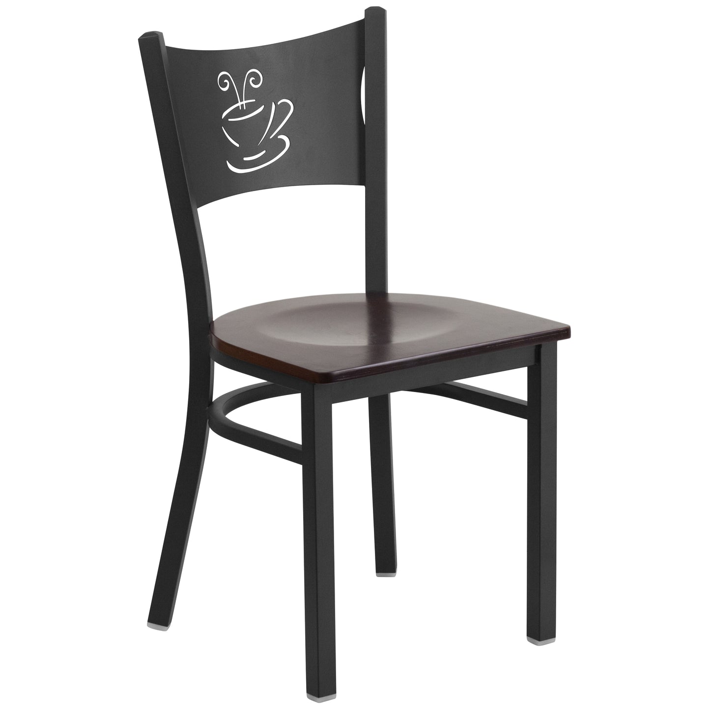 HERCULES Series Black Coffee Back Metal Restaurant Chair - Walnut Wood Seat Walnut Wood Seat/Black Metal Frame