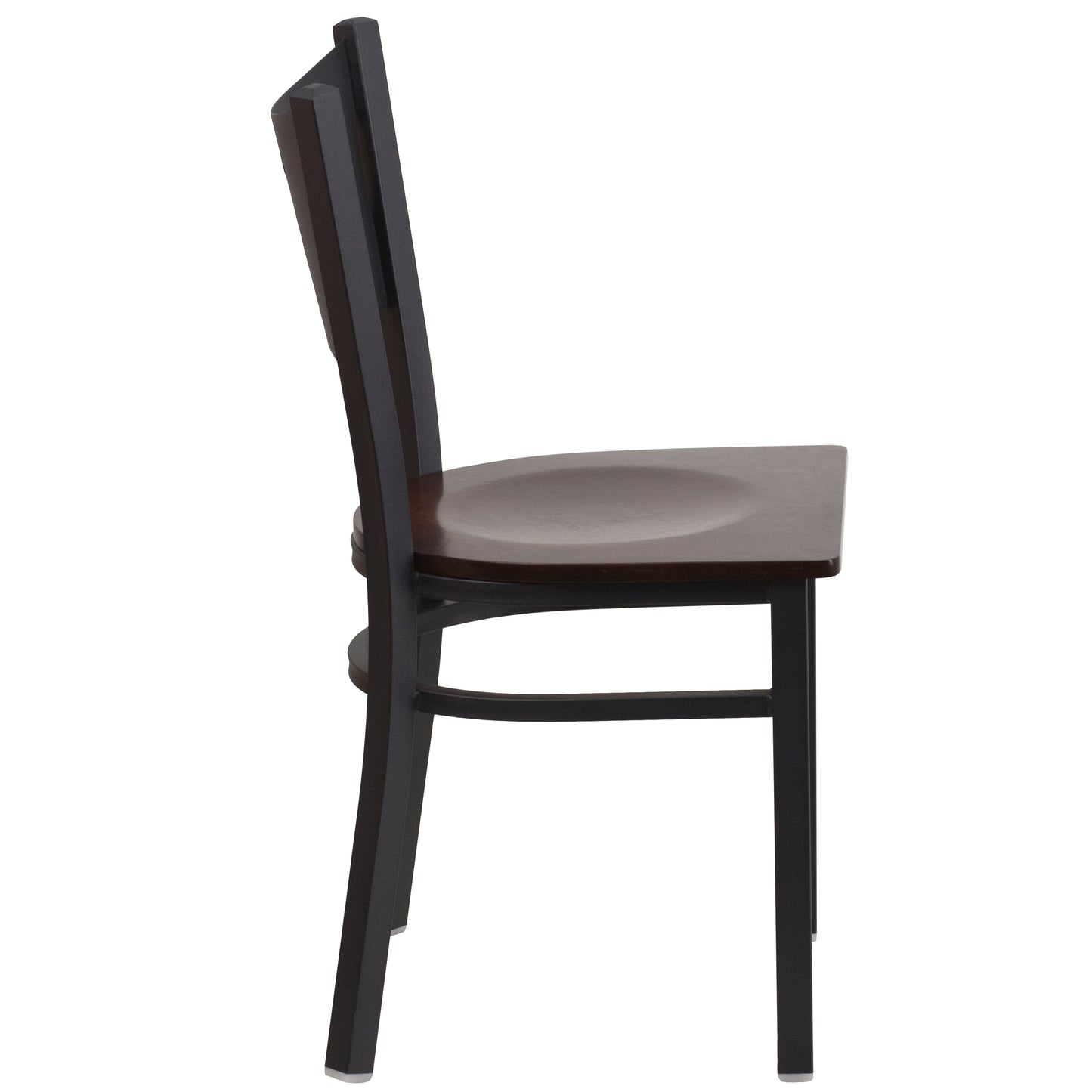HERCULES Series Black Coffee Back Metal Restaurant Chair - Walnut Wood Seat Walnut Wood Seat/Black Metal Frame