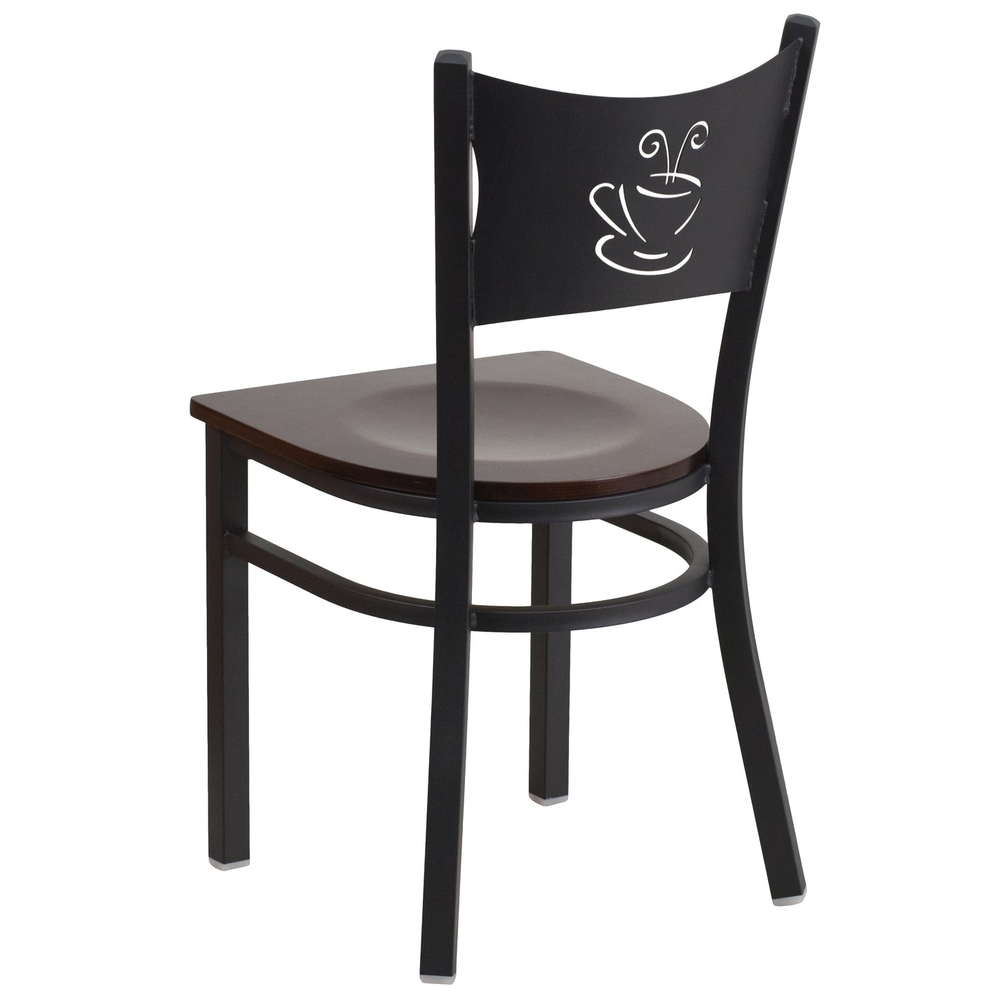 HERCULES Series Black Coffee Back Metal Restaurant Chair - Walnut Wood Seat Walnut Wood Seat/Black Metal Frame