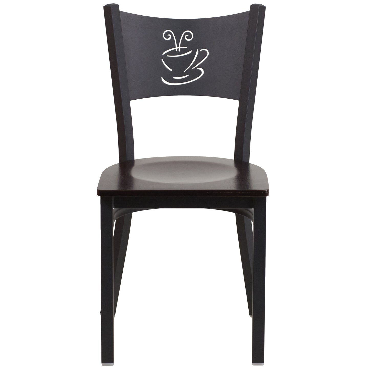 HERCULES Series Black Coffee Back Metal Restaurant Chair - Walnut Wood Seat Walnut Wood Seat/Black Metal Frame