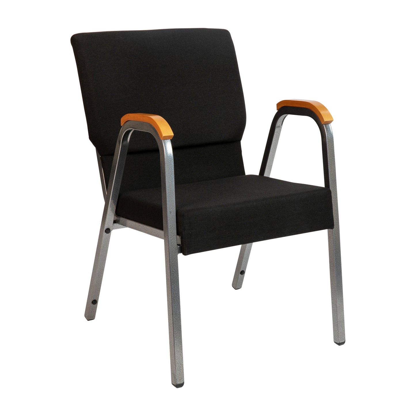 HERCULES Series 21"W Stacking Wood Accent Arm Church Chair in Black Fabric - Silver Vein Frame Black Fabric/Silver Vein Frame