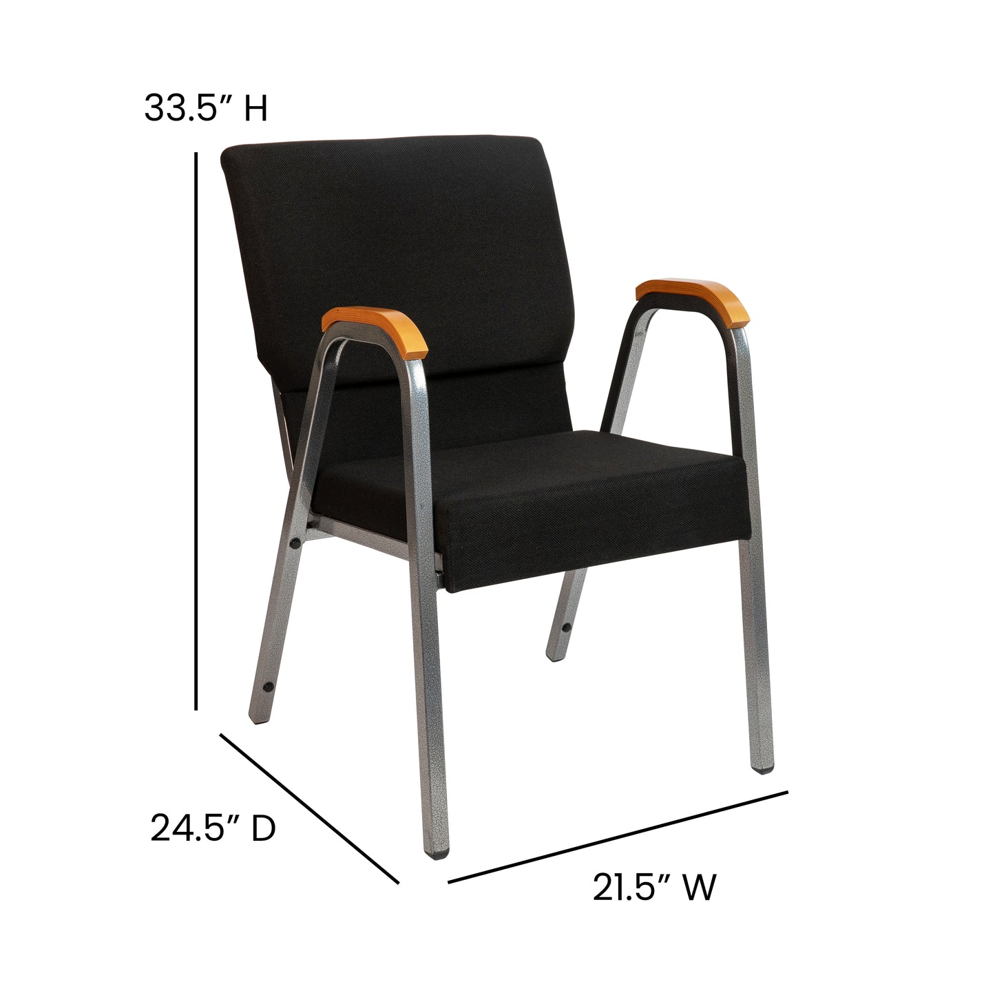 HERCULES Series 21"W Stacking Wood Accent Arm Church Chair in Black Fabric - Silver Vein Frame Black Fabric/Silver Vein Frame