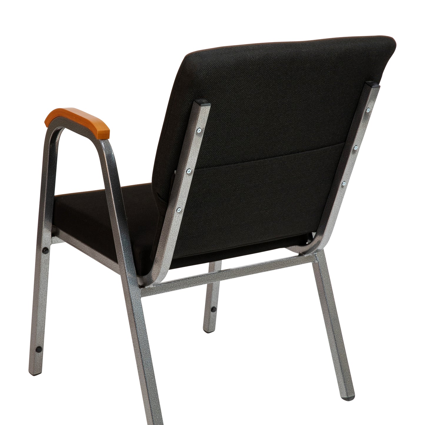 HERCULES Series 21"W Stacking Wood Accent Arm Church Chair in Black Fabric - Silver Vein Frame Black Fabric/Silver Vein Frame