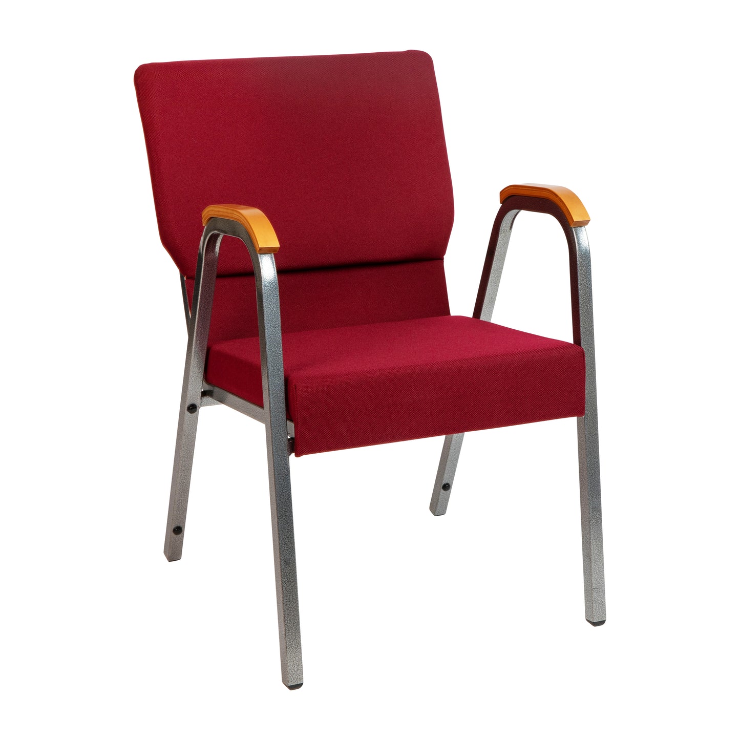 HERCULES Series 21"W Stacking Wood Accent Arm Church Chair in Burgundy Fabric - Silver Vein Frame Burgundy Fabric/Silver Vein Frame