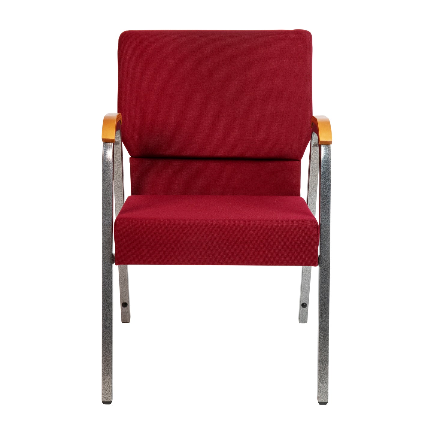 HERCULES Series 21"W Stacking Wood Accent Arm Church Chair in Burgundy Fabric - Silver Vein Frame Burgundy Fabric/Silver Vein Frame