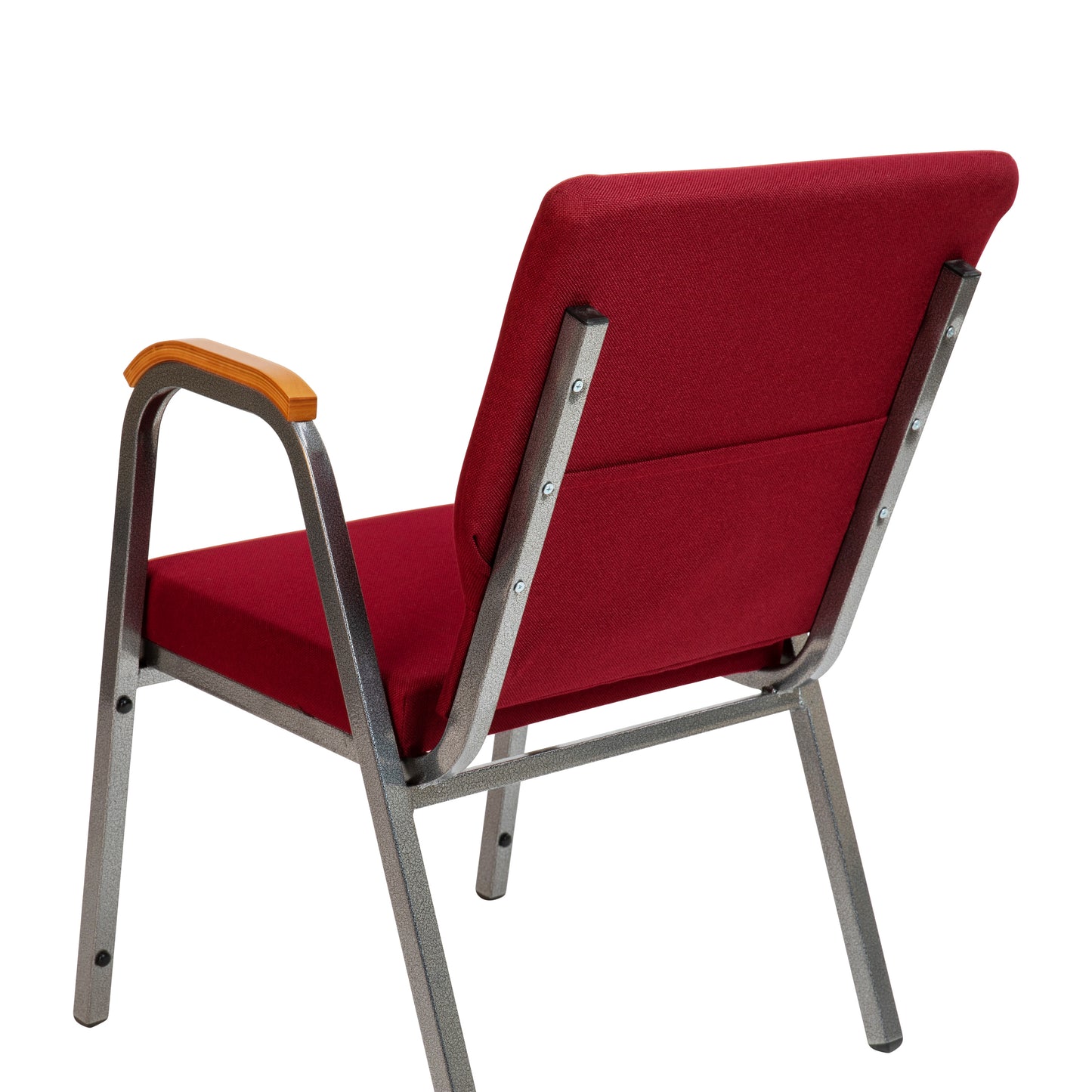HERCULES Series 21"W Stacking Wood Accent Arm Church Chair in Burgundy Fabric - Silver Vein Frame Burgundy Fabric/Silver Vein Frame