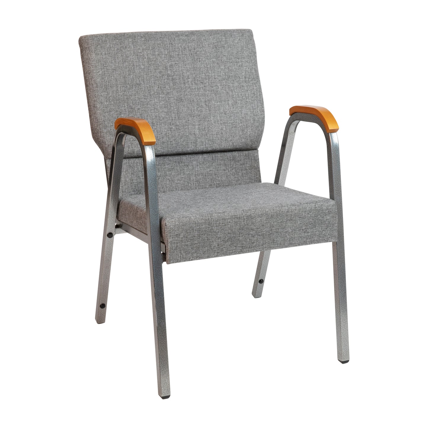 HERCULES Series 21"W Stacking Wood Accent Arm Church Chair in Gray Fabric - Silver Vein Frame Gray Fabric/Silver Vein Frame