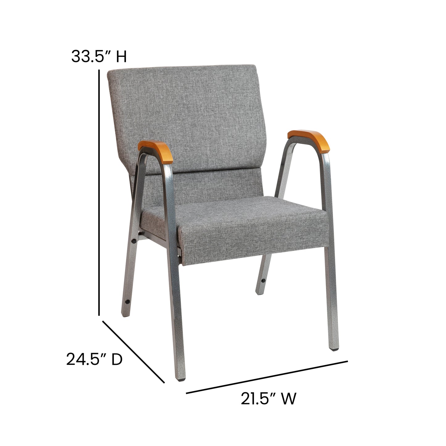 HERCULES Series 21"W Stacking Wood Accent Arm Church Chair in Gray Fabric - Silver Vein Frame Gray Fabric/Silver Vein Frame