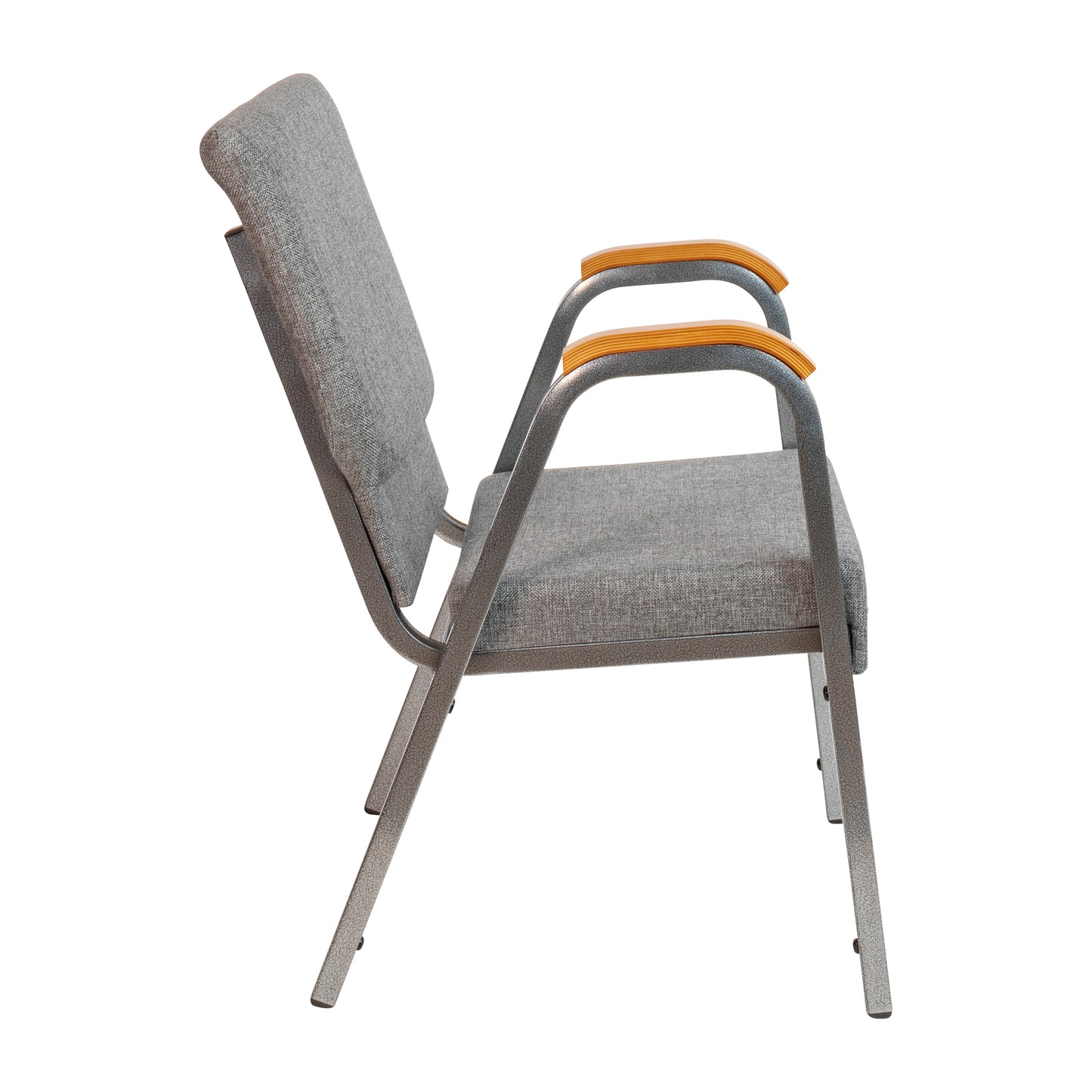 HERCULES Series 21"W Stacking Wood Accent Arm Church Chair in Gray Fabric - Silver Vein Frame Gray Fabric/Silver Vein Frame