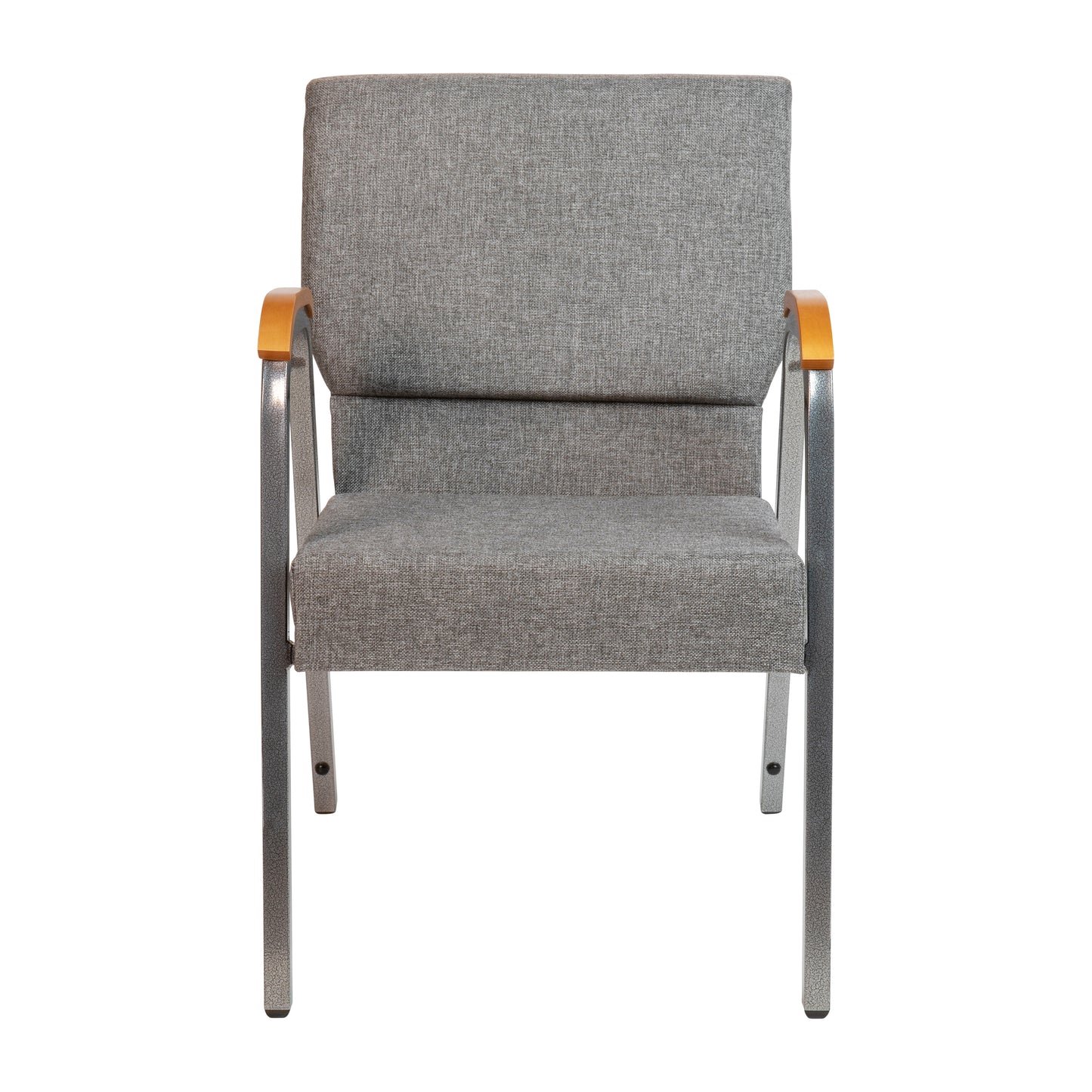 HERCULES Series 21"W Stacking Wood Accent Arm Church Chair in Gray Fabric - Silver Vein Frame Gray Fabric/Silver Vein Frame