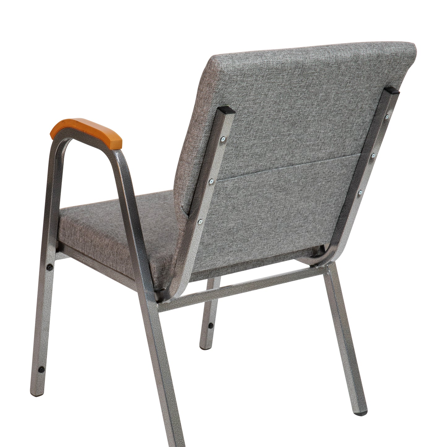HERCULES Series 21"W Stacking Wood Accent Arm Church Chair in Gray Fabric - Silver Vein Frame Gray Fabric/Silver Vein Frame