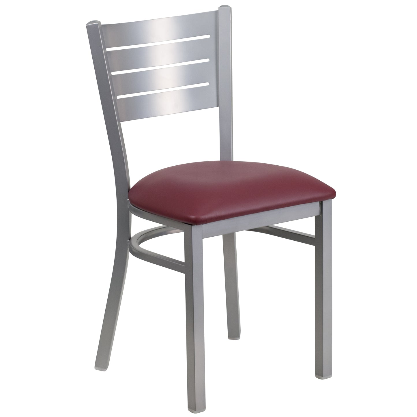 HERCULES Series Silver Slat Back Metal Restaurant Chair - Burgundy Vinyl Seat Burgundy Vinyl Seat/Silver Frame XU-DG-60401-BURV-GG