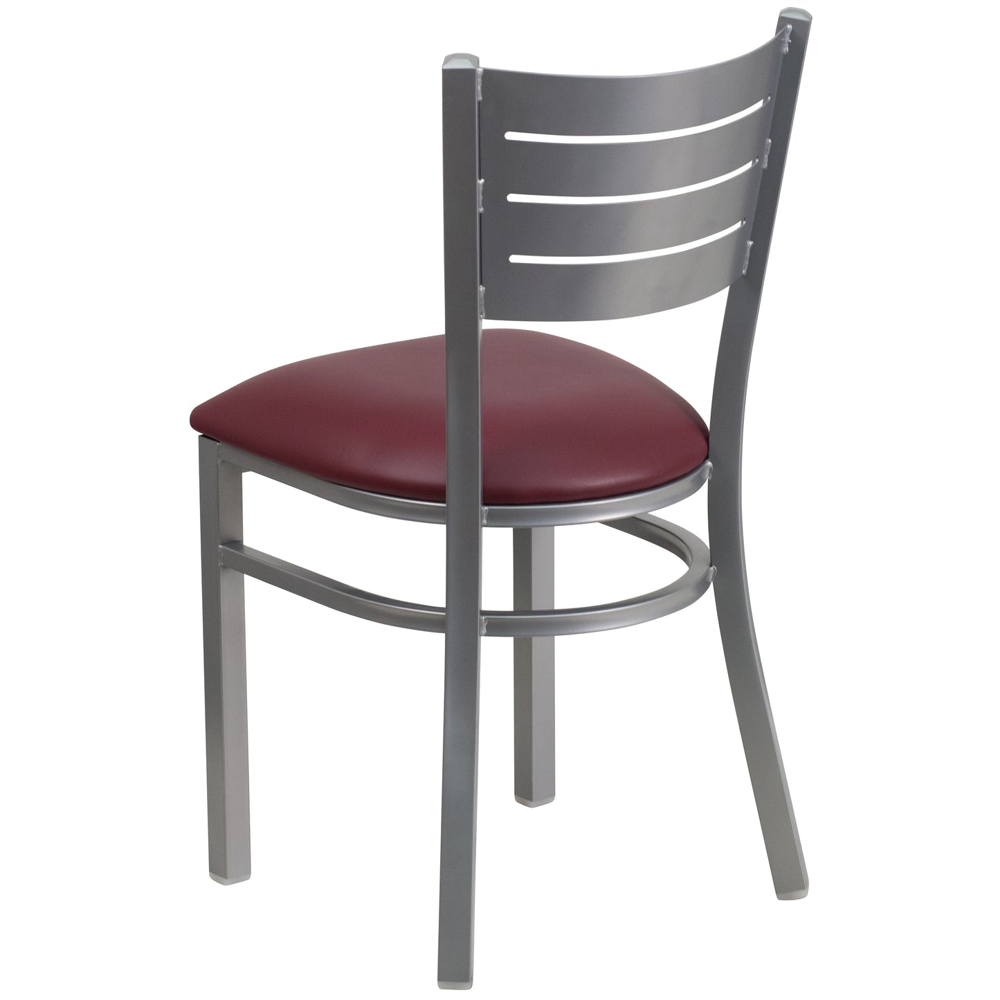 HERCULES Series Silver Slat Back Metal Restaurant Chair - Burgundy Vinyl Seat Burgundy Vinyl Seat/Silver Frame XU-DG-60401-BURV-GG