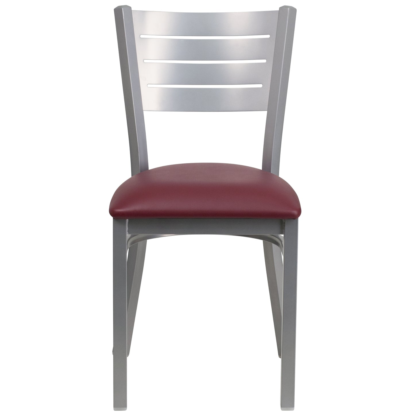 HERCULES Series Silver Slat Back Metal Restaurant Chair - Burgundy Vinyl Seat Burgundy Vinyl Seat/Silver Frame XU-DG-60401-BURV-GG