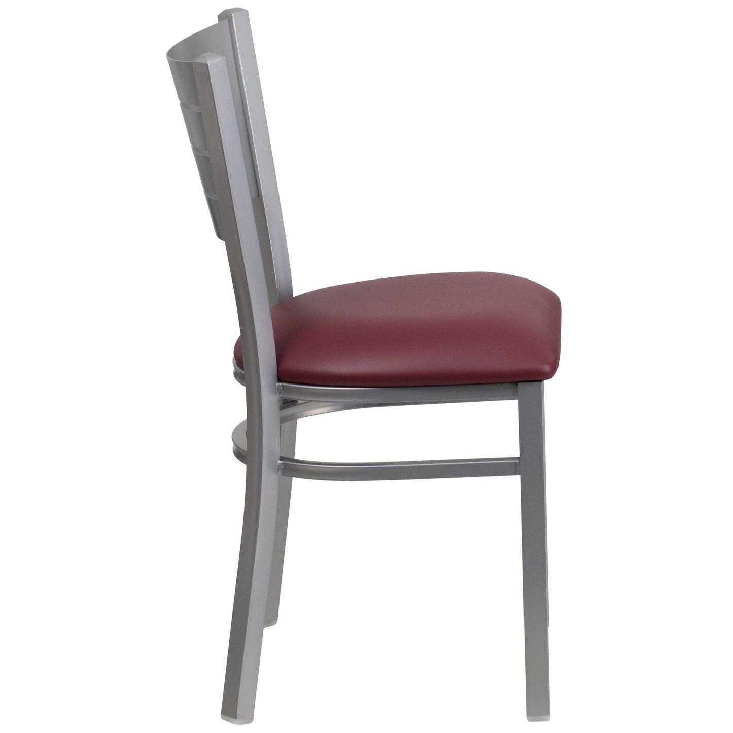 HERCULES Series Silver Slat Back Metal Restaurant Chair - Burgundy Vinyl Seat Burgundy Vinyl Seat/Silver Frame XU-DG-60401-BURV-GG
