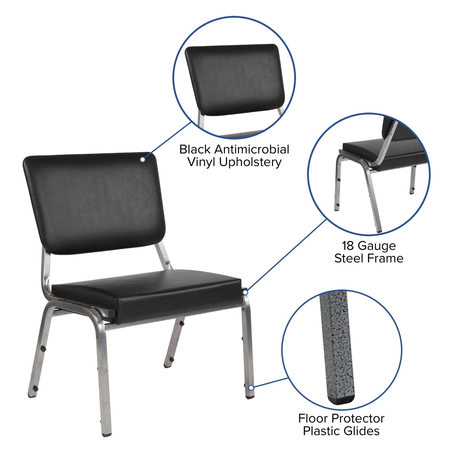 HERCULES Series 1000 lb. Rated Black Antimicrobial Vinyl Bariatric Medical Reception Chair with 3/4 Panel Back Black Vinyl