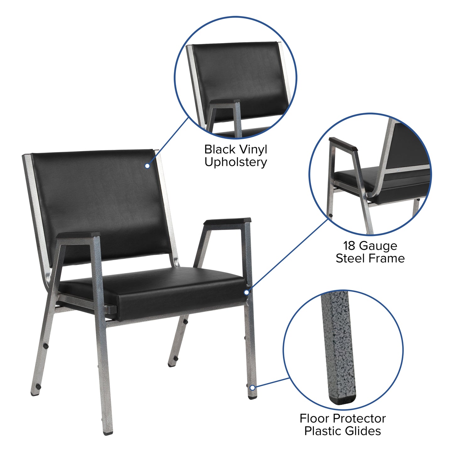 HERCULES Series 1000 lb. Rated Black Antimicrobial Vinyl Bariatric Medical Reception Arm Chair Black Vinyl