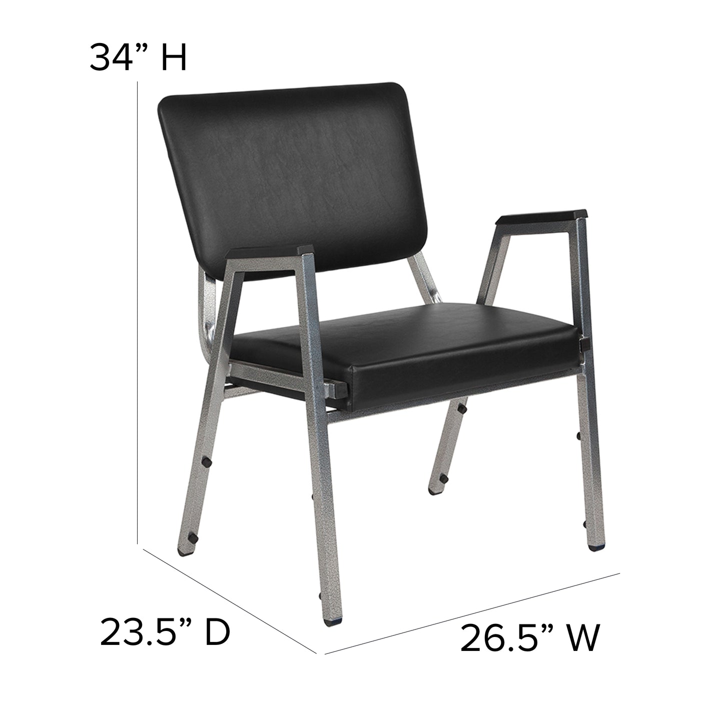 HERCULES Series 1000 lb. Rated Black Antimicrobial Vinyl Bariatric Medical Reception Arm Chair with 3/4 Panel Back Black Vinyl