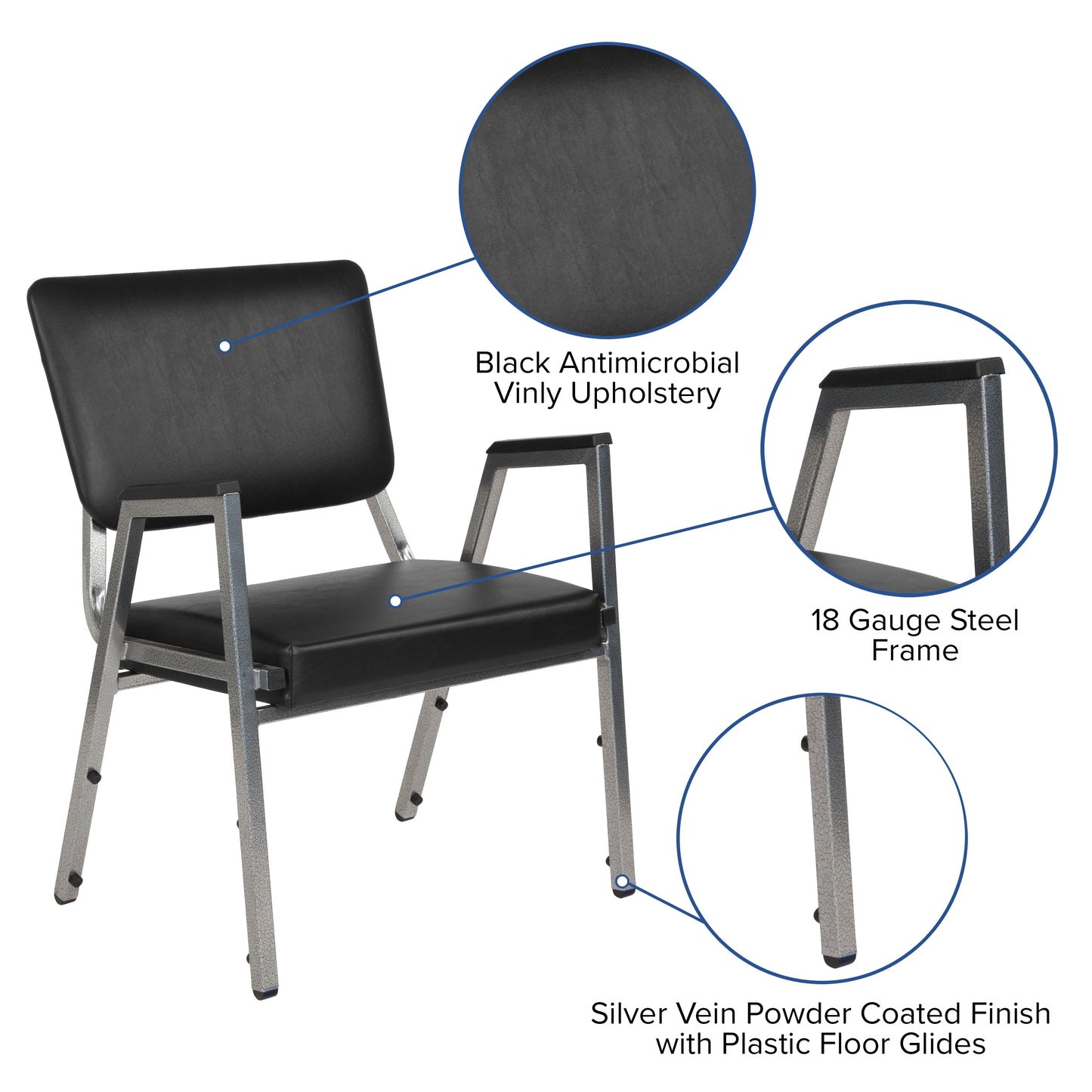 HERCULES Series 1000 lb. Rated Black Antimicrobial Vinyl Bariatric Medical Reception Arm Chair with 3/4 Panel Back Black Vinyl