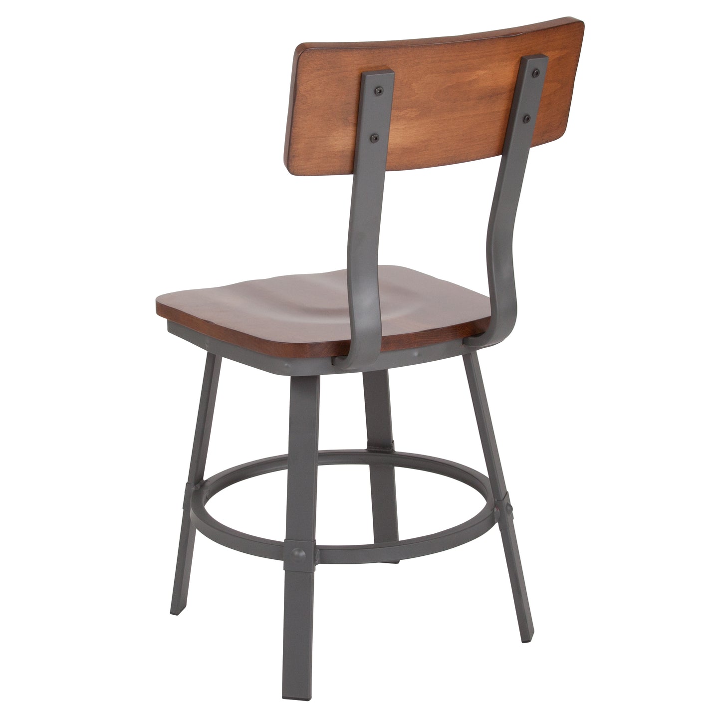 Flint Series Rustic Walnut Restaurant Chair with Wood Seat & Back and Gray Powder Coat Frame Rustic Walnut