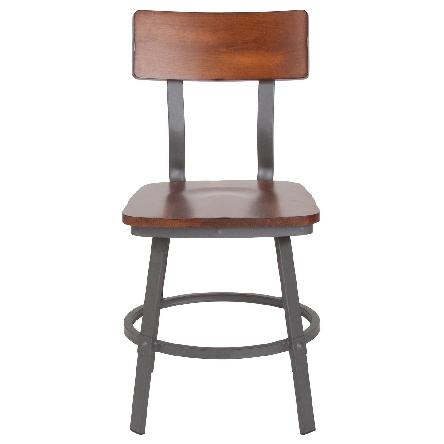 Flint Series Rustic Walnut Restaurant Chair with Wood Seat & Back and Gray Powder Coat Frame Rustic Walnut