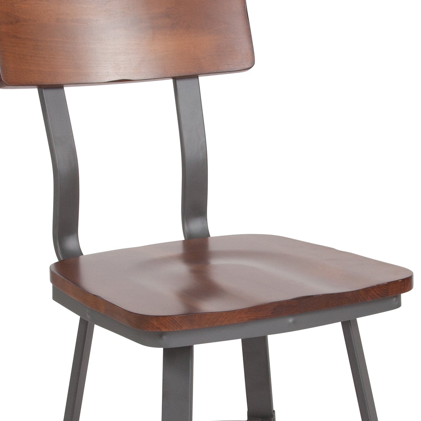 Flint Series Rustic Walnut Restaurant Chair with Wood Seat & Back and Gray Powder Coat Frame Rustic Walnut